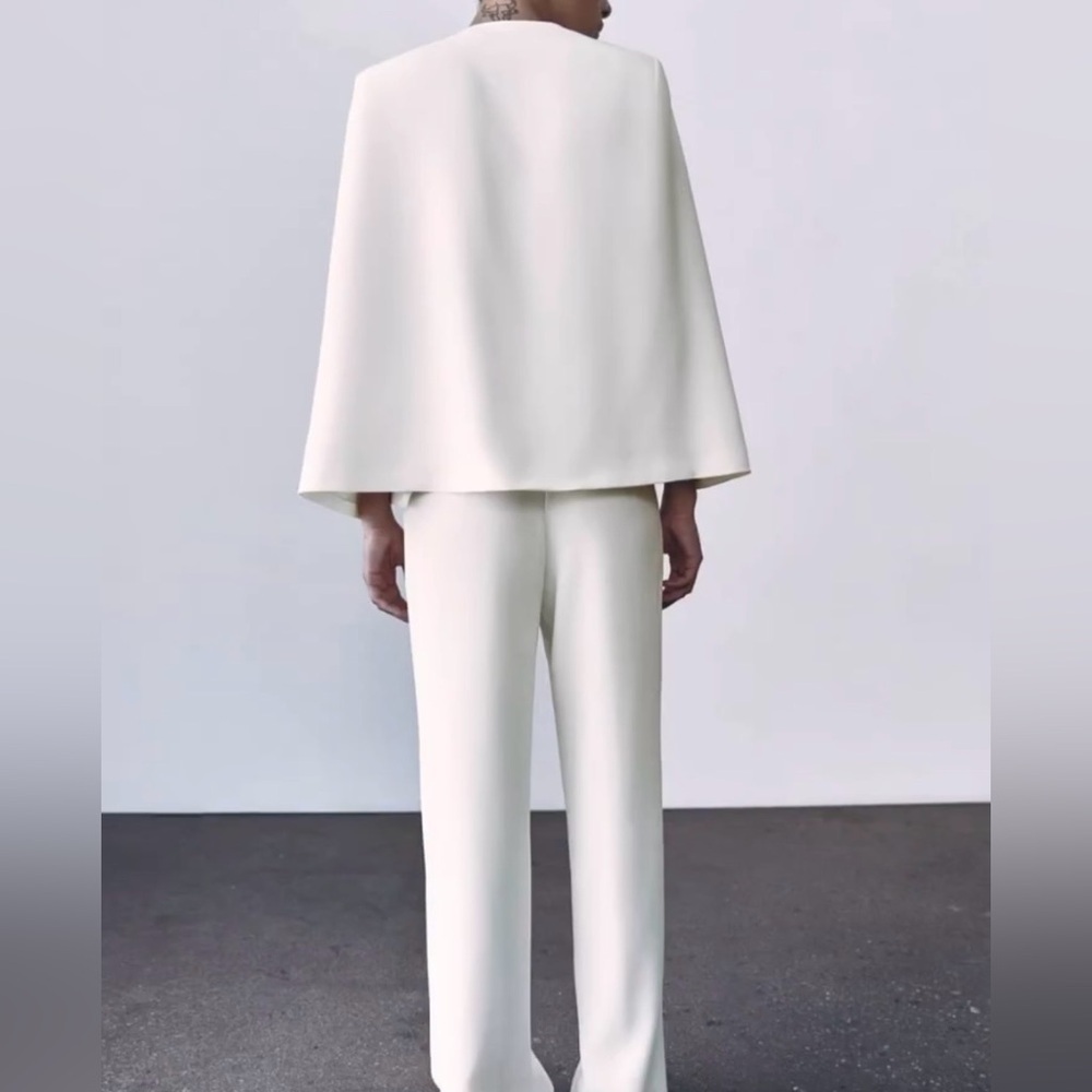 Zara ZW Collection White Cape Blazer Sleeveless Vest Bridal Minimalist - Picture 11 of 15